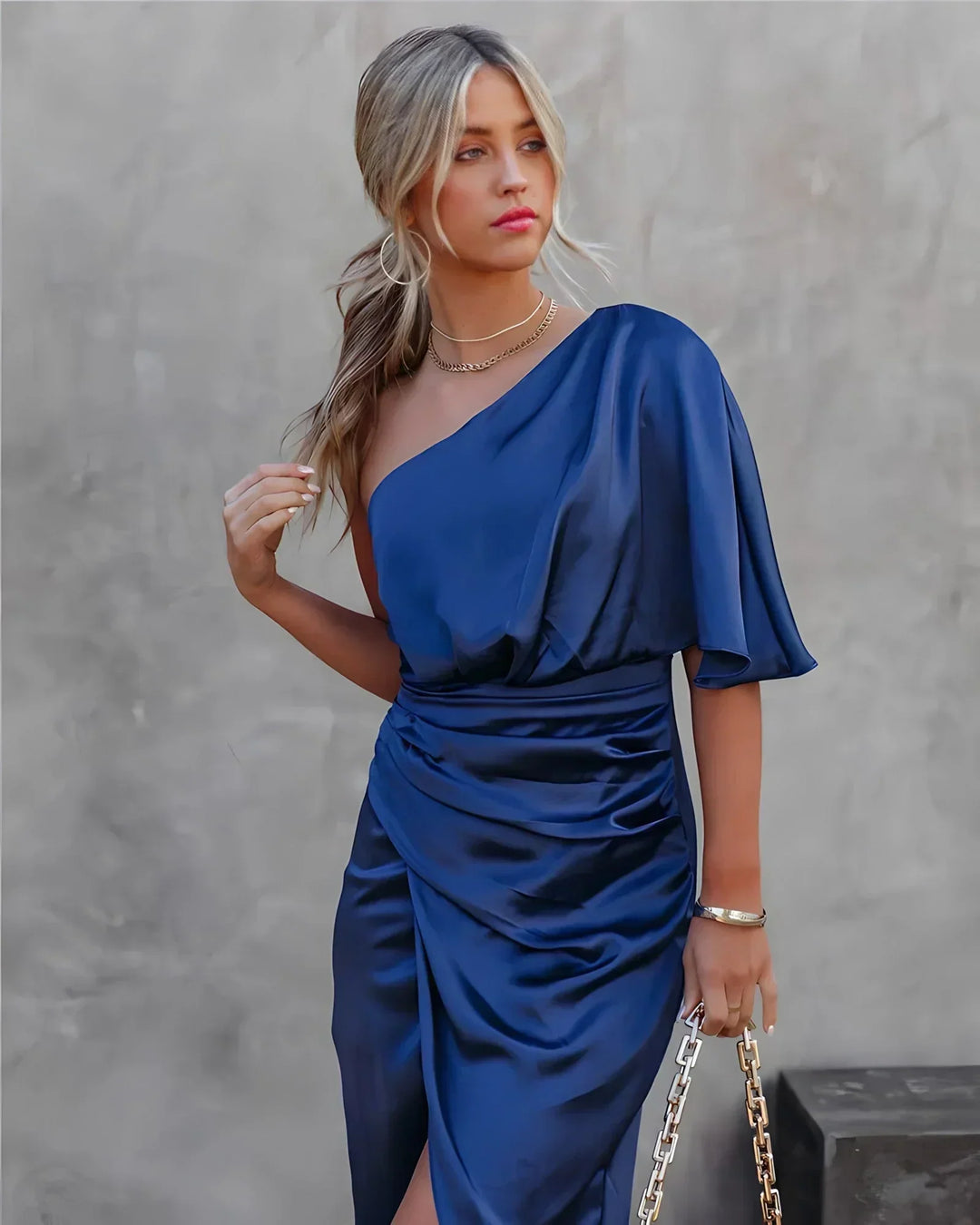 Lola - Elegante Satijnen One Shoulder Jurk Dames