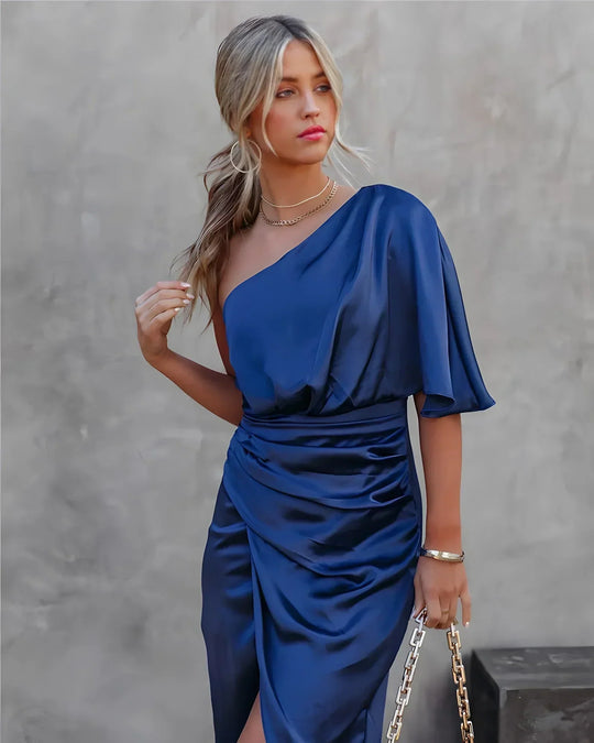 Lola - Elegante Satijnen One Shoulder Jurk Dames