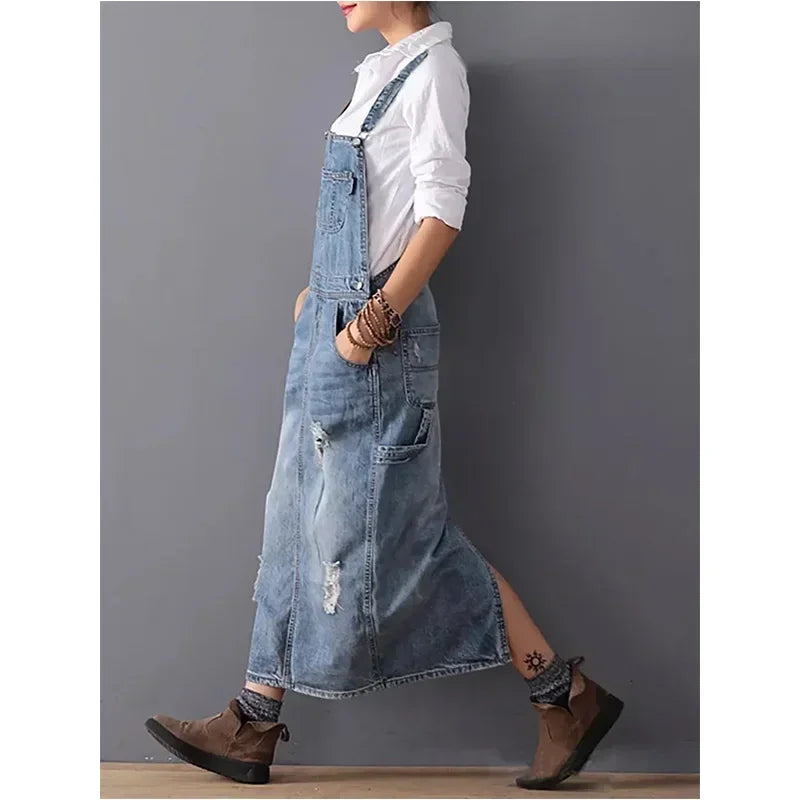 Lola | Denim Salopette Jurk Dames Lang