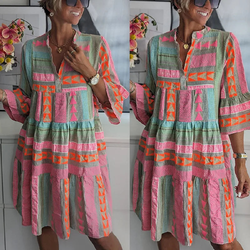 Karin - Boho Jurk met Etnische Print Dames