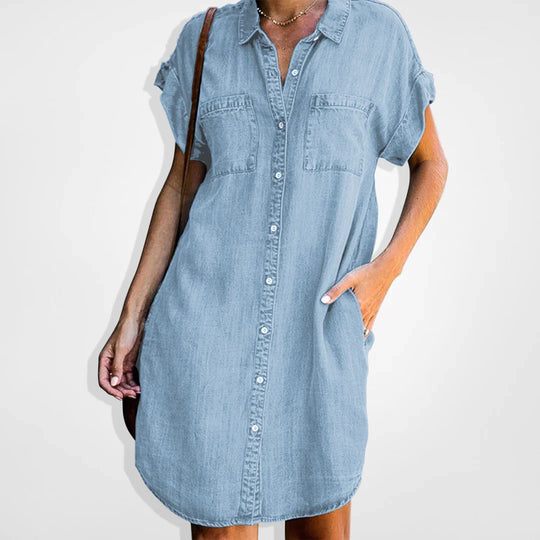 Elisa - Denim Jurk met Knoopsluiting en Casual Look