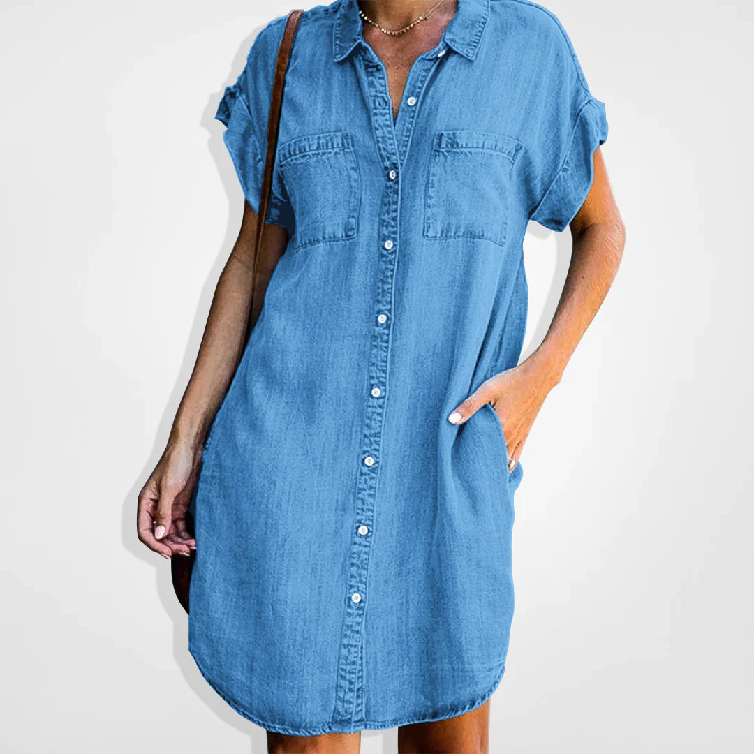 Elisa - Denim Jurk met Knoopsluiting en Casual Look