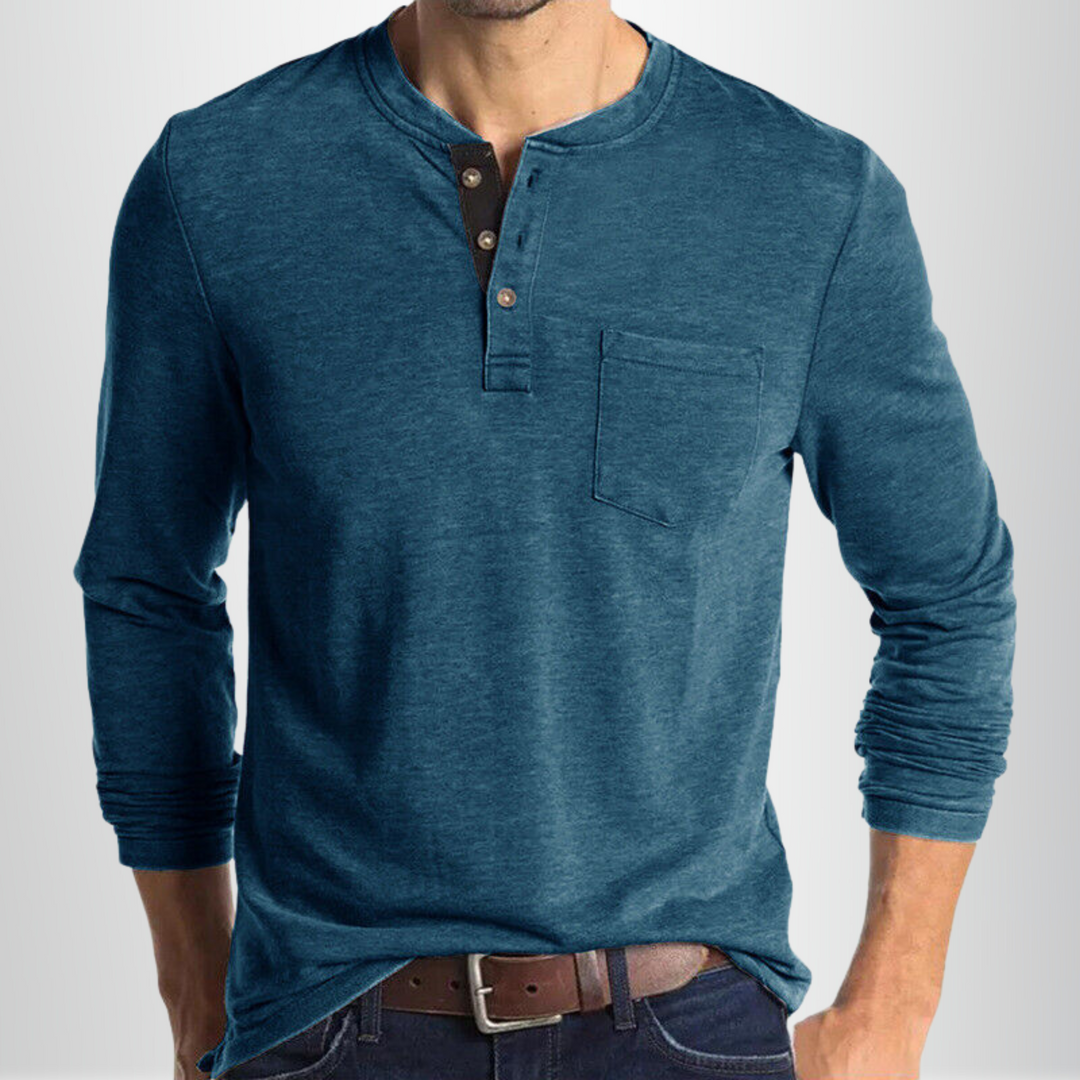 Max - Henley Shirt Heren Lange Mouw Comfortabel