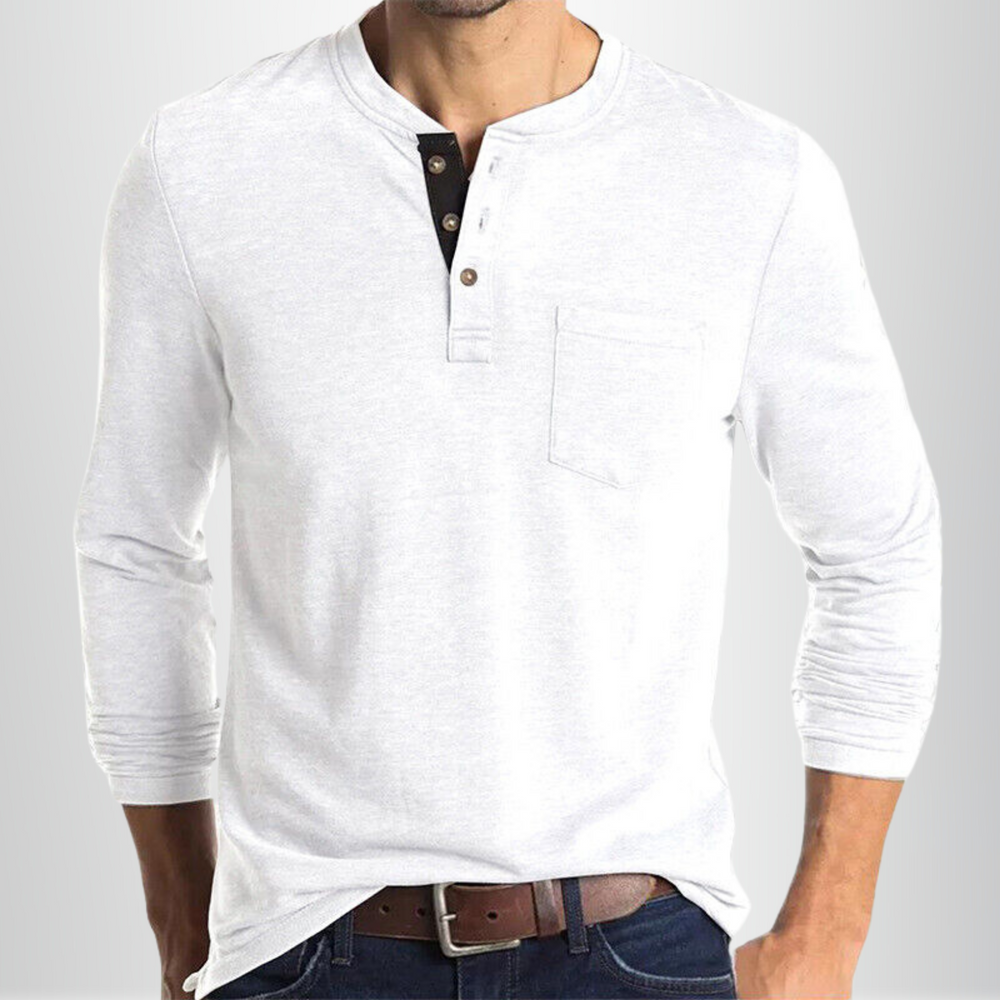 Max - Henley Shirt Heren Lange Mouw Comfortabel
