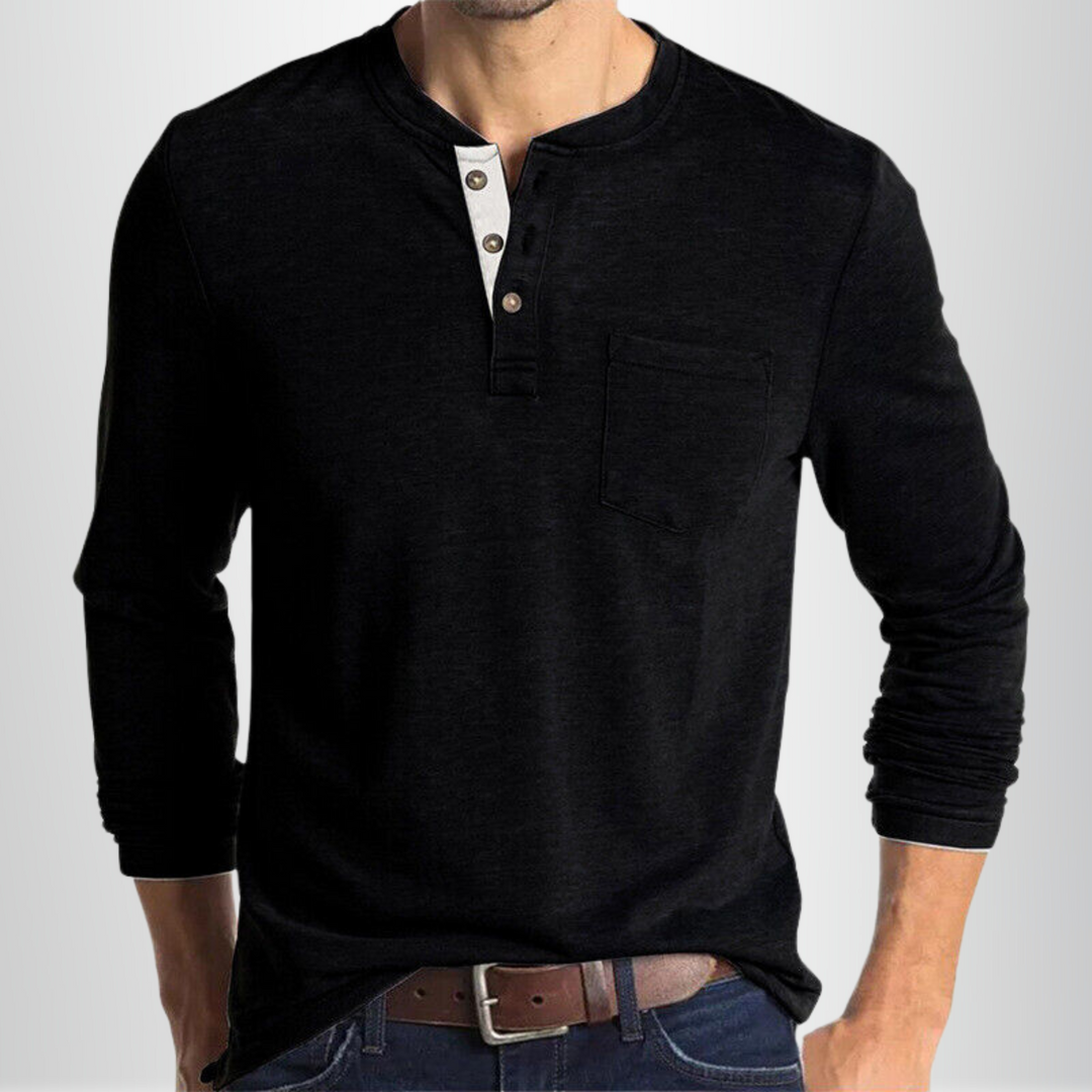 Max - Henley Shirt Heren Lange Mouw Comfortabel
