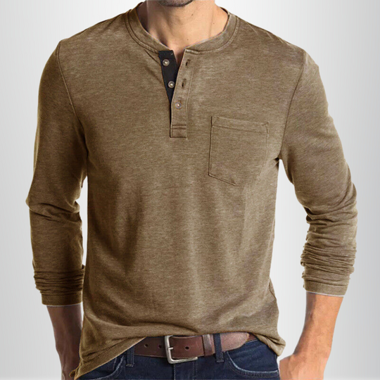 Max - Henley Shirt Heren Lange Mouw Comfortabel