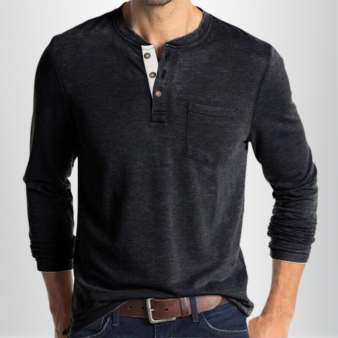 Max - Henley Shirt Heren Lange Mouw Comfortabel