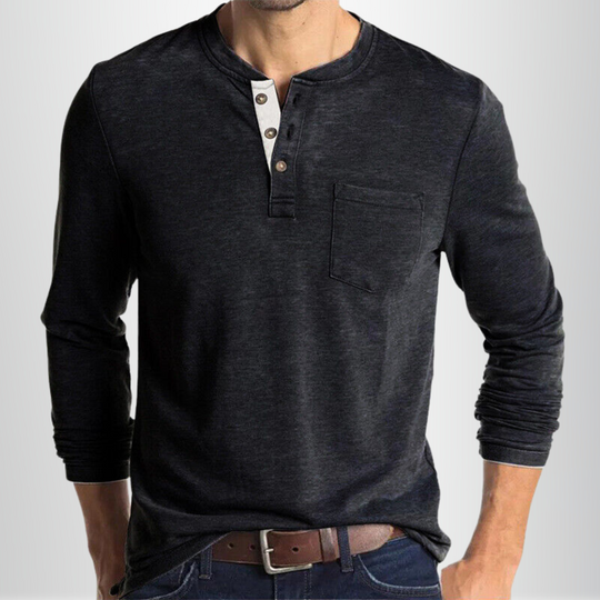 Max - Henley Shirt Heren Lange Mouw Comfortabel