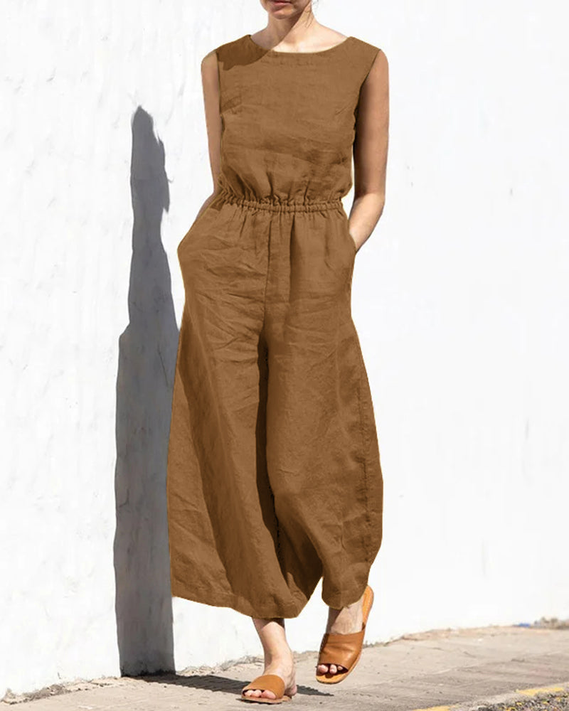 Norah - Mouwloze Jumpsuit met Wijde Pijpen en Trendy Design