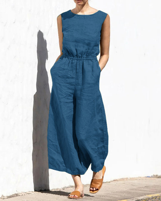 Norah - Mouwloze Jumpsuit met Wijde Pijpen en Trendy Design