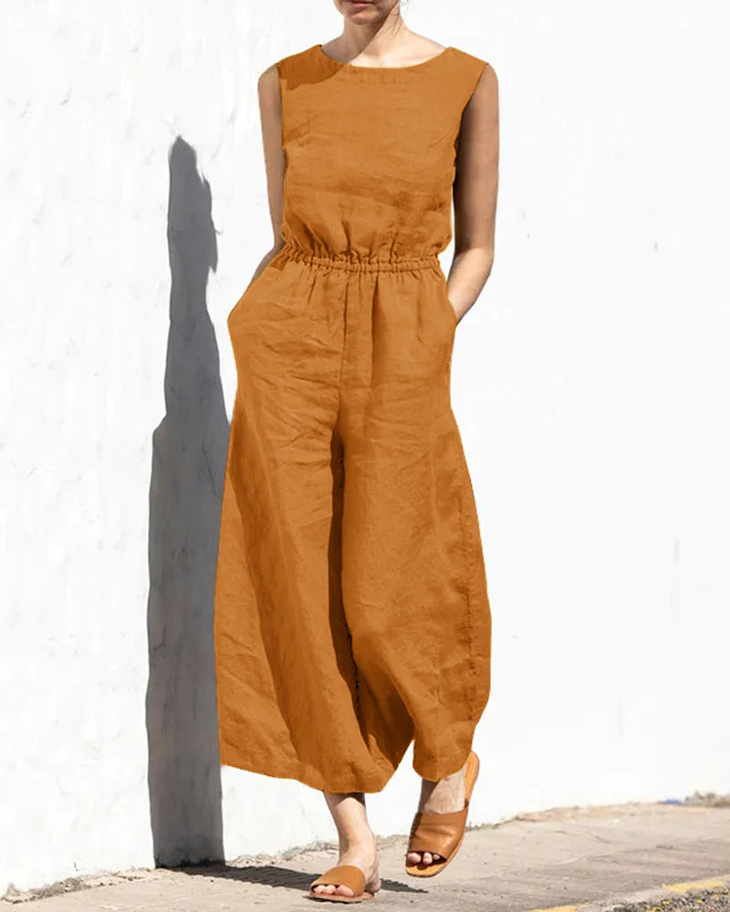 Norah - Mouwloze Jumpsuit met Wijde Pijpen en Trendy Design