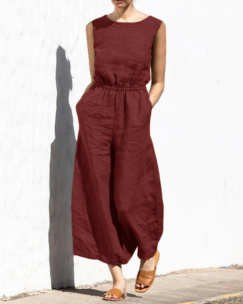 Norah - Mouwloze Jumpsuit met Wijde Pijpen en Trendy Design