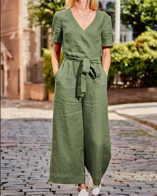 Linn - Jumpsuit met Riem en Korte Mouwen voor een Casual Look