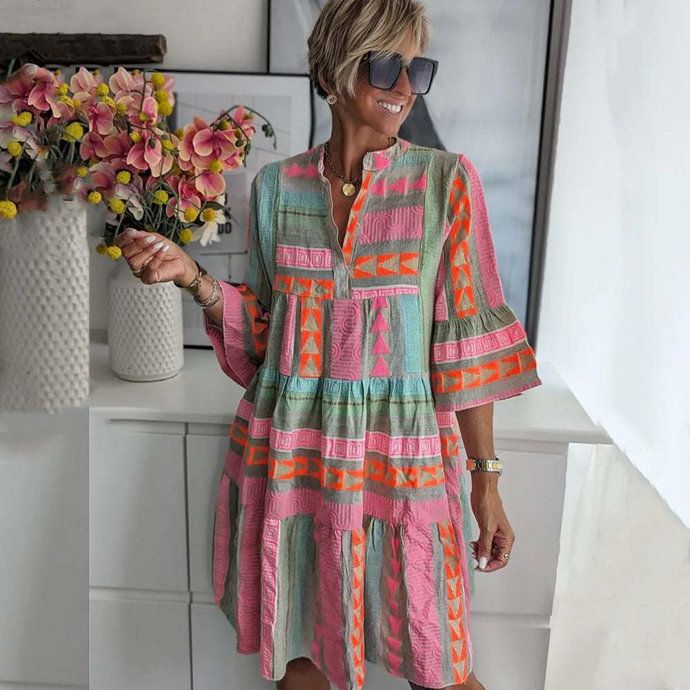 Karin - Boho Jurk met Etnische Print Dames