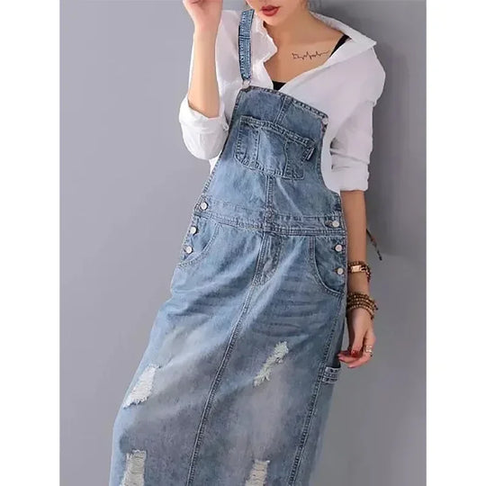 Lola | Denim Salopette Jurk Dames Lang