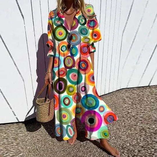 Nadia - Boho Maxi Jurk met Bloemenprint Dames