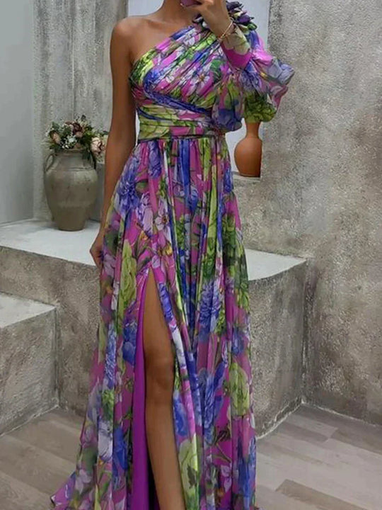 Zara - Elegante One Shoulder Maxi Jurk met Bloemenprint