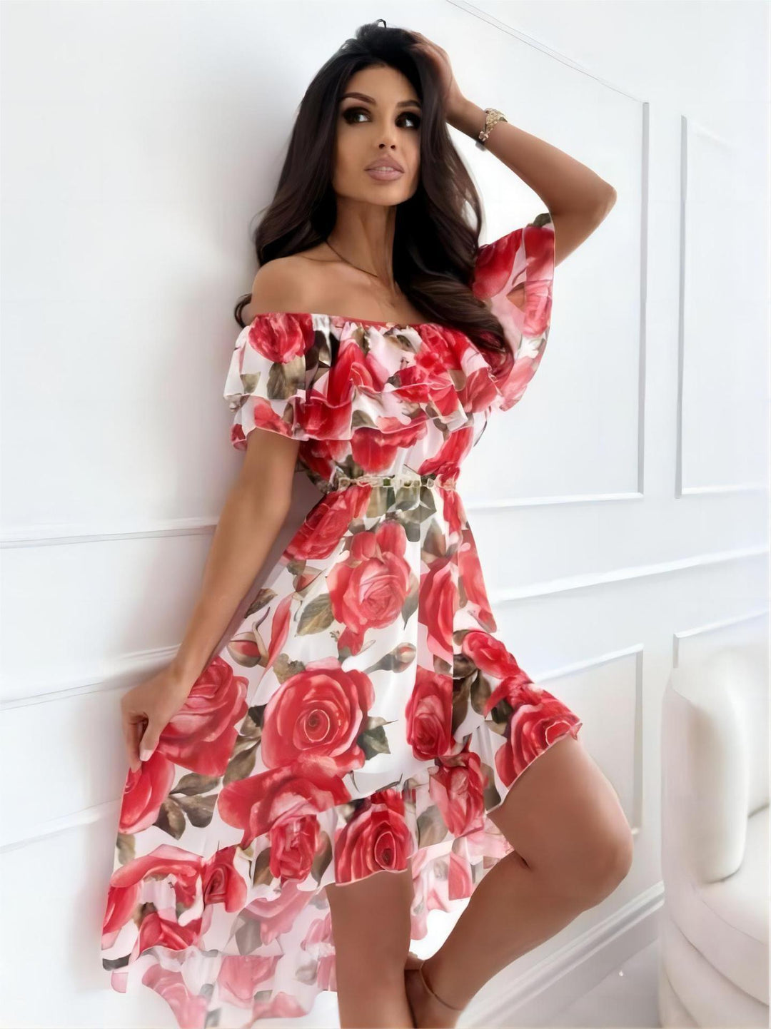 Cessie - Speelse Off-Shoulder Jurk - Flatterend en Licht - Dames-3