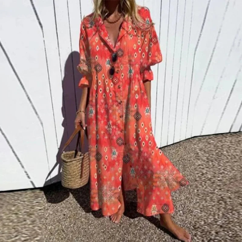 Nadia - Boho Maxi Jurk met Bloemenprint Dames