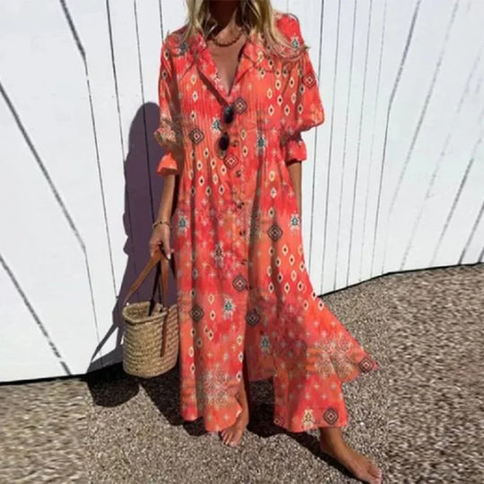 Nadia - Boho Maxi Jurk met Bloemenprint Dames