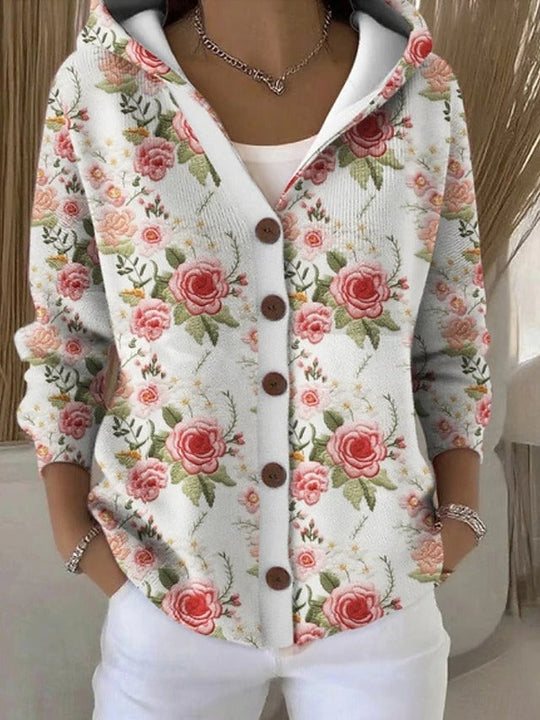 Amanda - Elegante Vintage Gebreide Knopen Hoodie