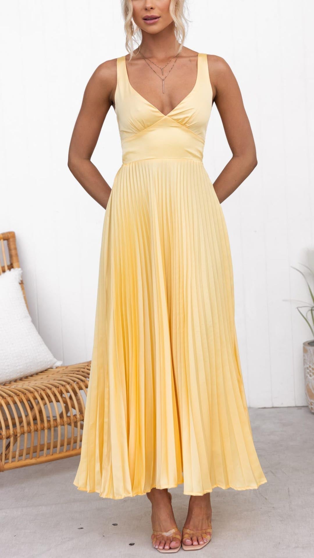 Eline - Elegante Plissé Maxi Jurk