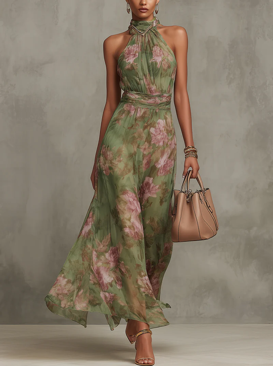 Bloemen Maxi Jurk Dames Met Halternek - Robin
