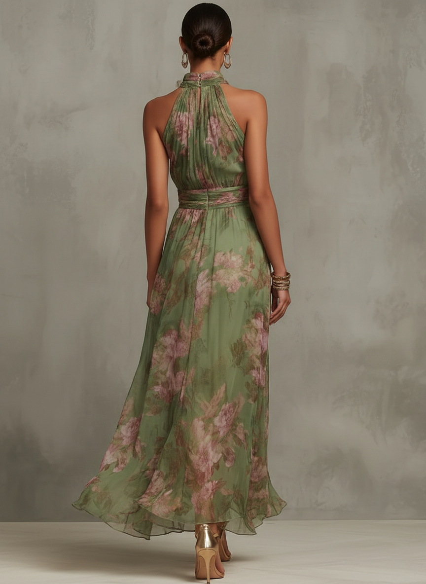 Bloemen Maxi Jurk Dames Met Halternek - Robin
