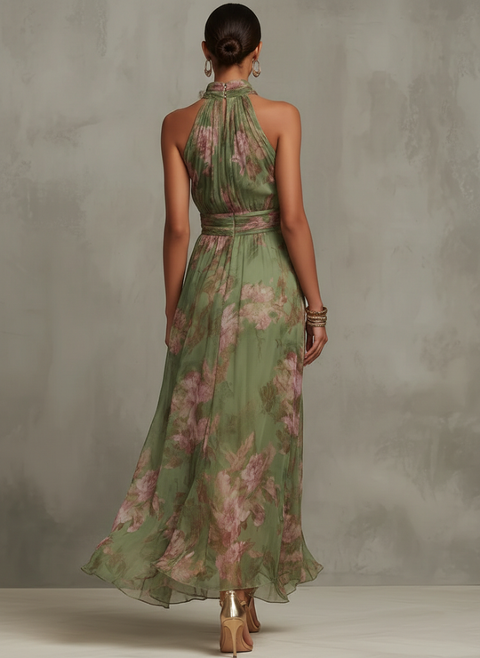 Bloemen Maxi Jurk Dames Met Halternek - Robin