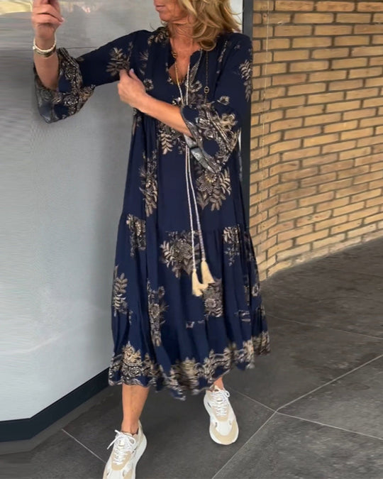 Carol - Boho Maxi Jurk met Bloemenprint