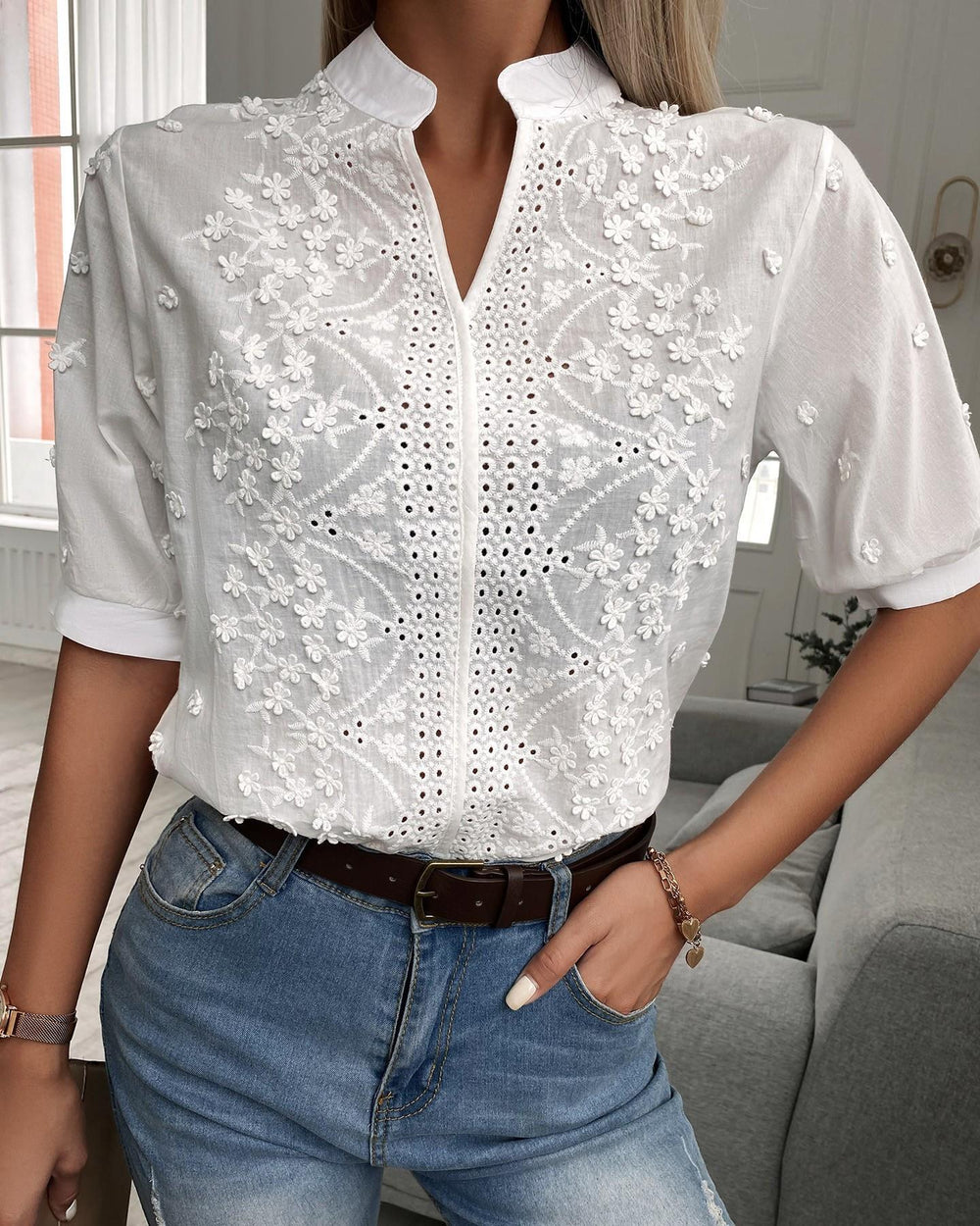 Laura - Stijlvolle Blouse Korte Mouw Dames
