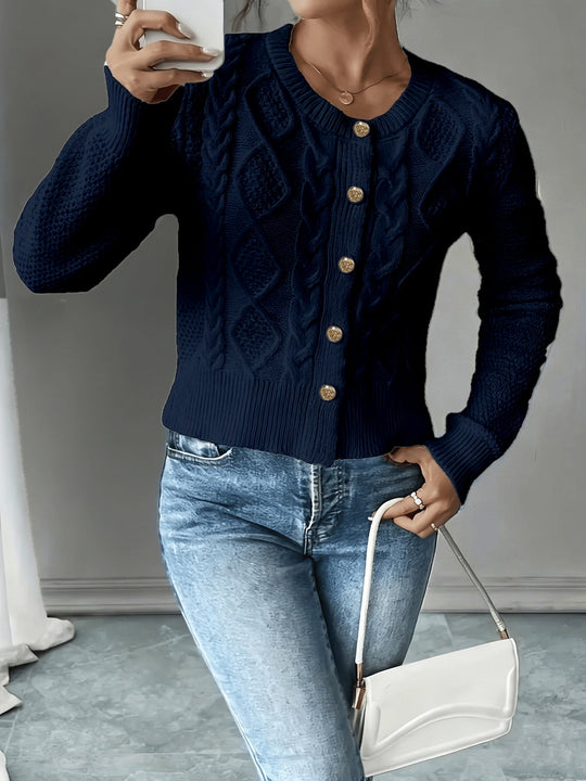Marianne - Elegant Kabelgebreid Knopen Vest