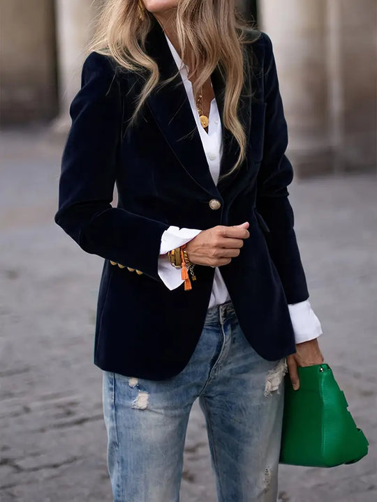 Vanessa - Elegant Fluwelen Knopen Blazer