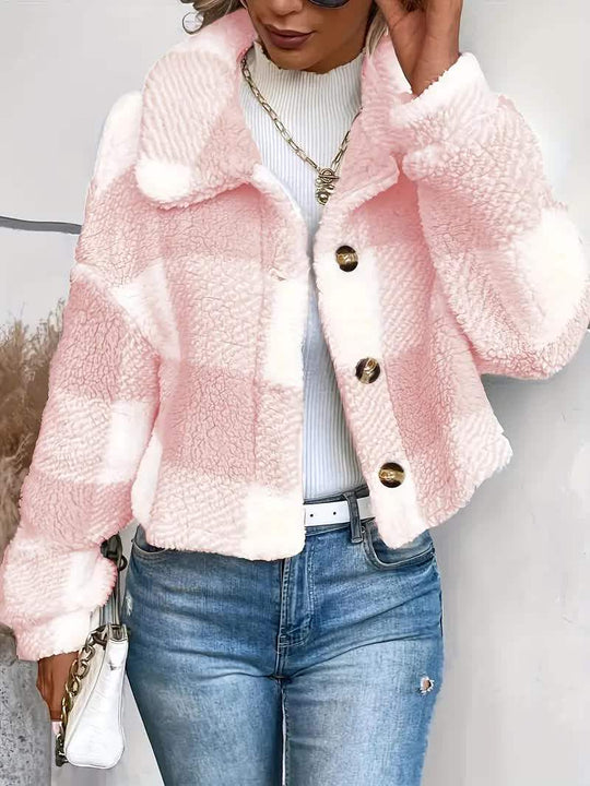 Sarah - Stijlvolle Geruite Teddy Winterjas