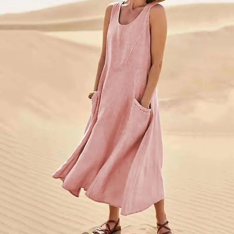 Romee - Mouwloze Linnen Jurk Lang Dames