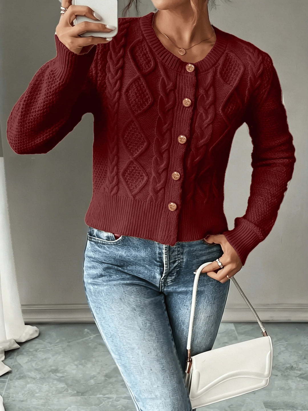 Marianne - Elegant Kabelgebreid Knopen Vest