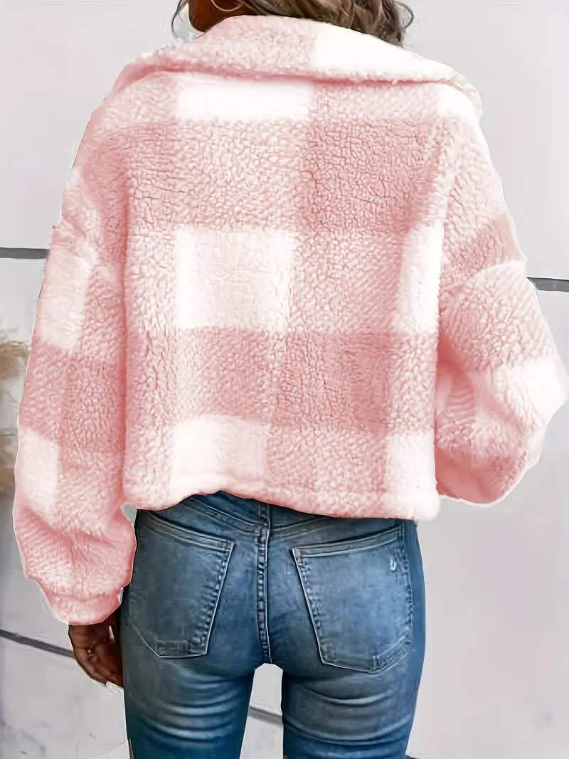 Sarah - Stijlvolle Geruite Teddy Winterjas