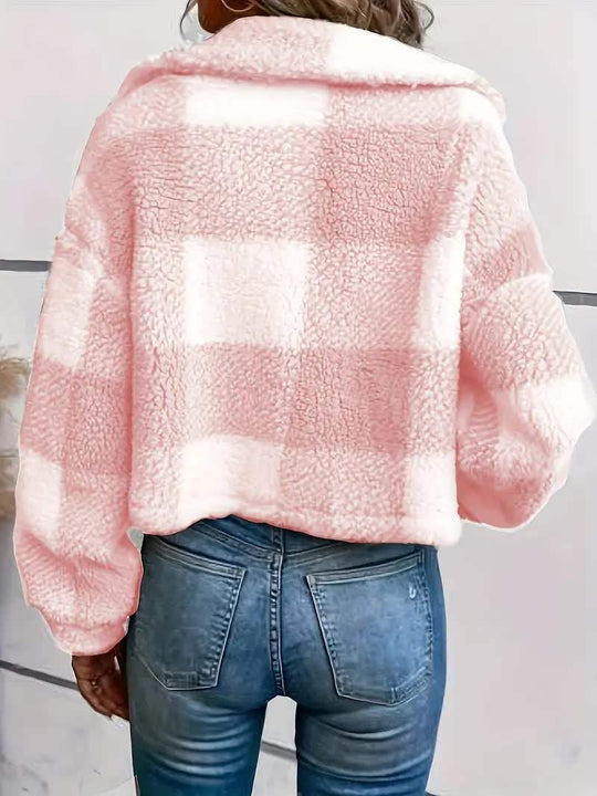 Sarah - Stijlvolle Geruite Teddy Winterjas