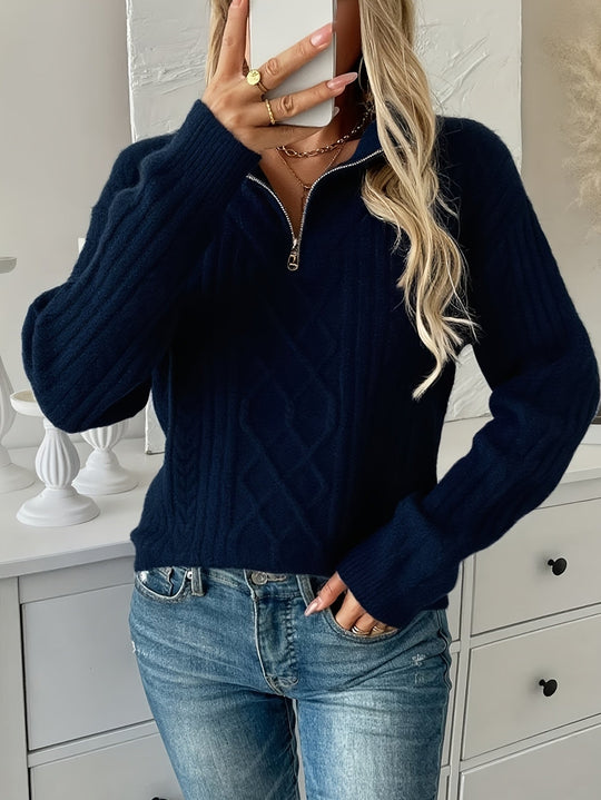 Joanne - Elegante Kabelgebreide Half-Zip Trui