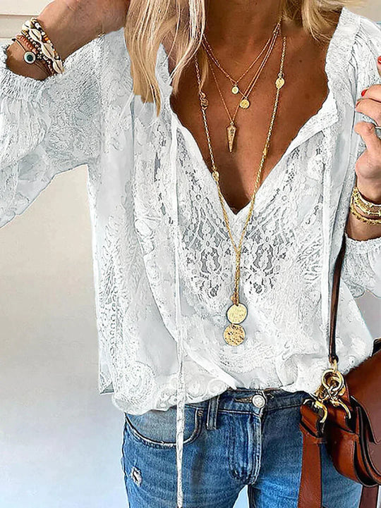 Naia - Elegante Kanten Dames Blouse In Boho Stijl