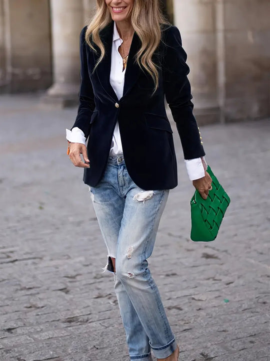 Vanessa - Elegant Fluwelen Knopen Blazer
