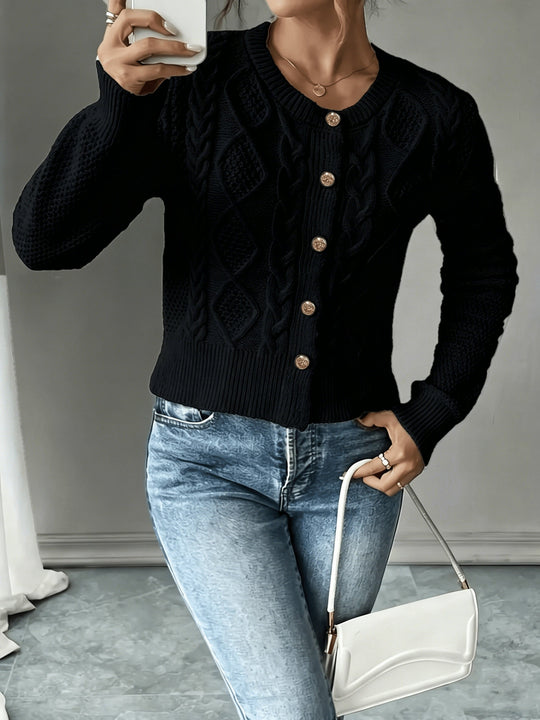 Marianne - Elegant Kabelgebreid Knopen Vest