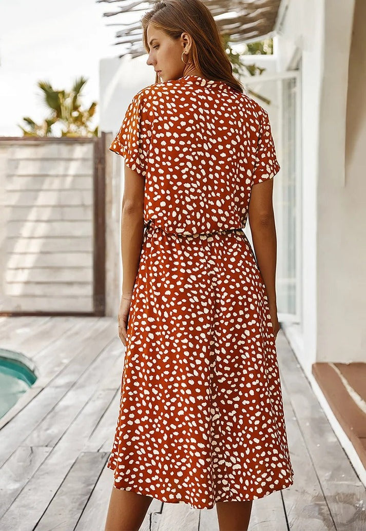 Midi Blousejurk Dames Casual Met Print - Iris