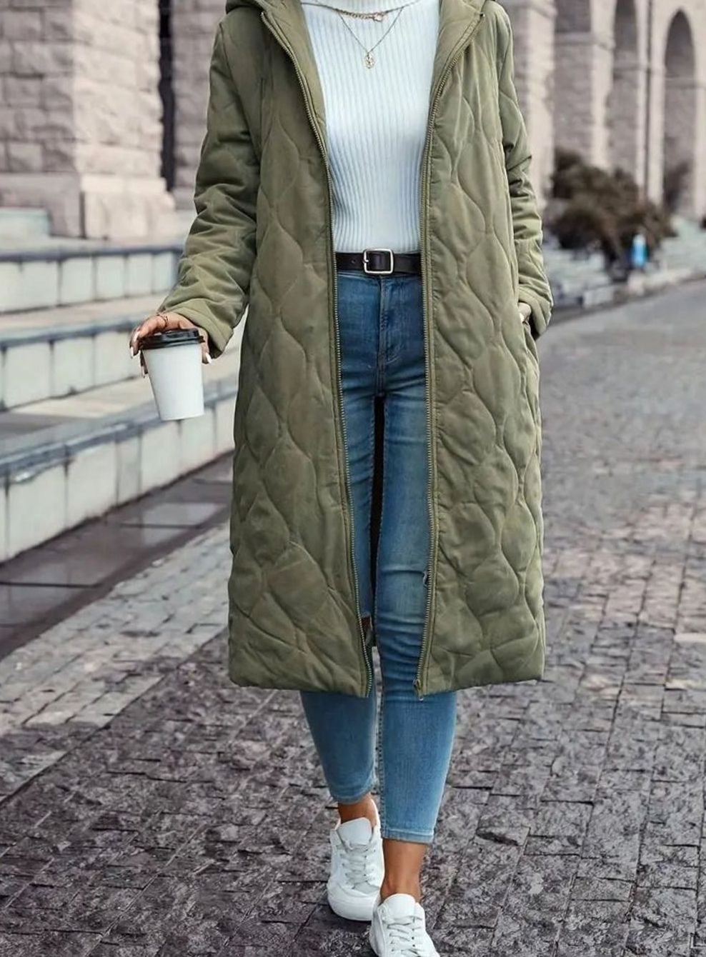 Sharon - Elegante Lange Gewatteerde Winterjas