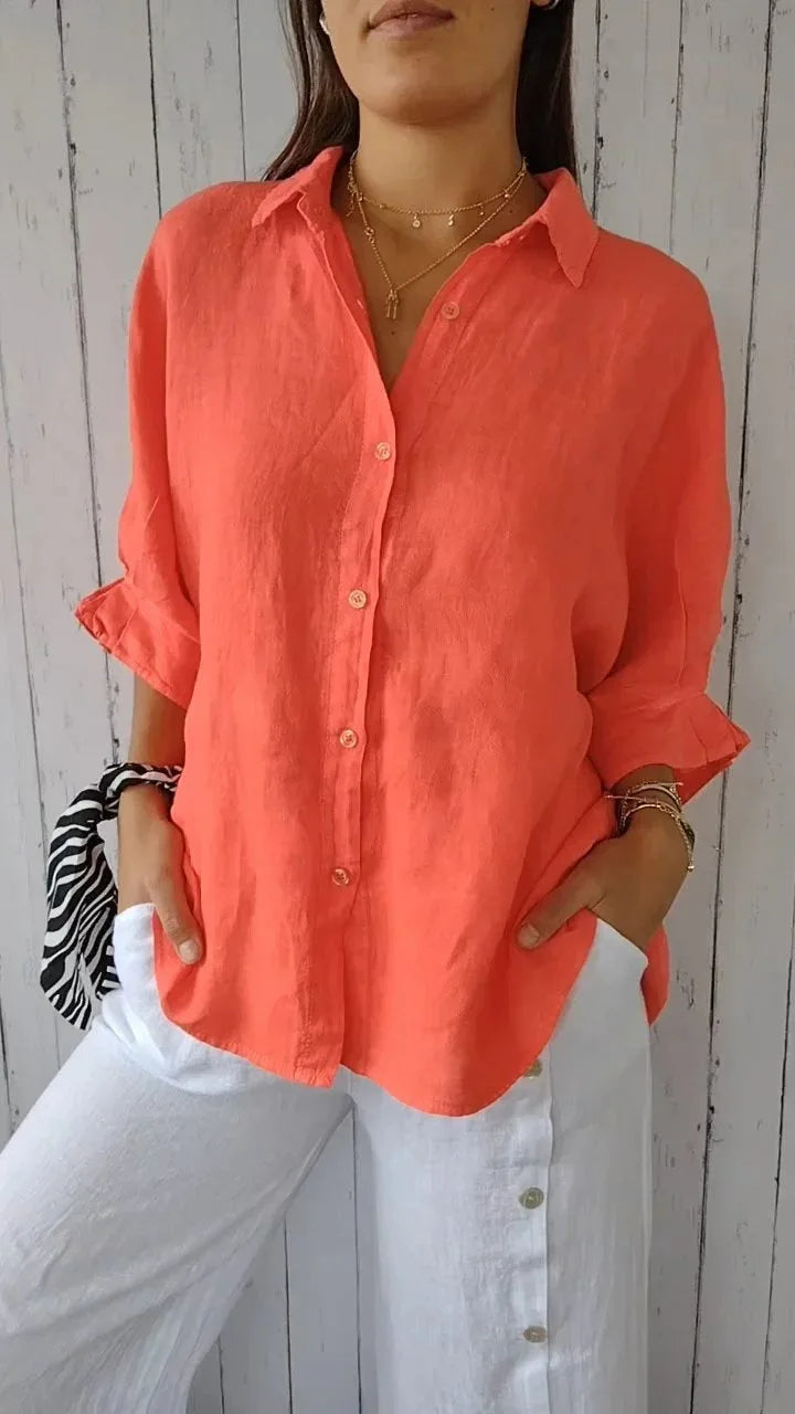 Elena - Luchtige Linnen Blouse Knoopsluiting Dames