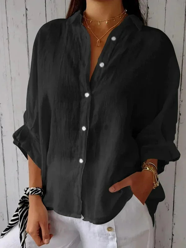 Elena - Luchtige Linnen Blouse Knoopsluiting Dames