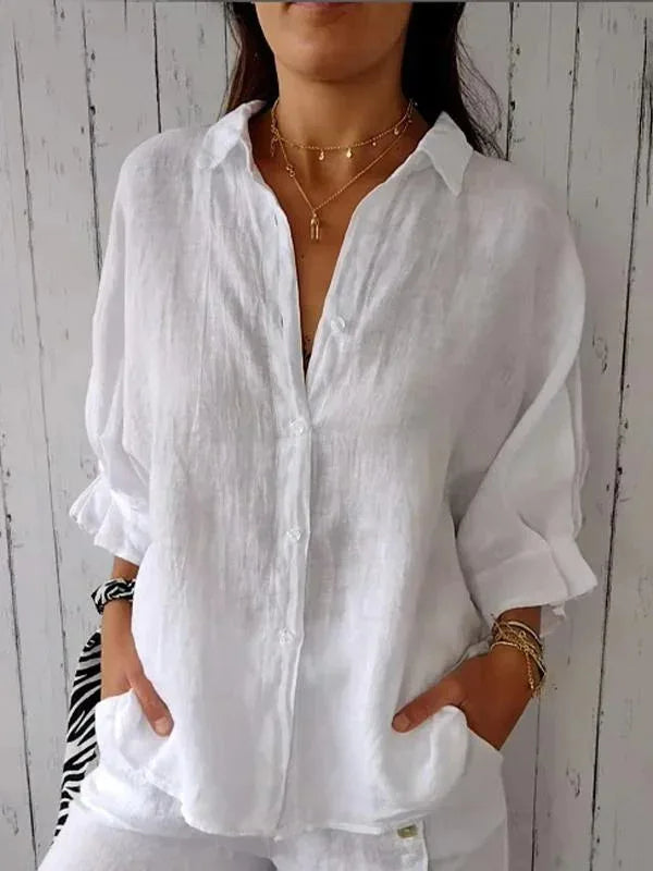 Elena - Luchtige Linnen Blouse Knoopsluiting Dames