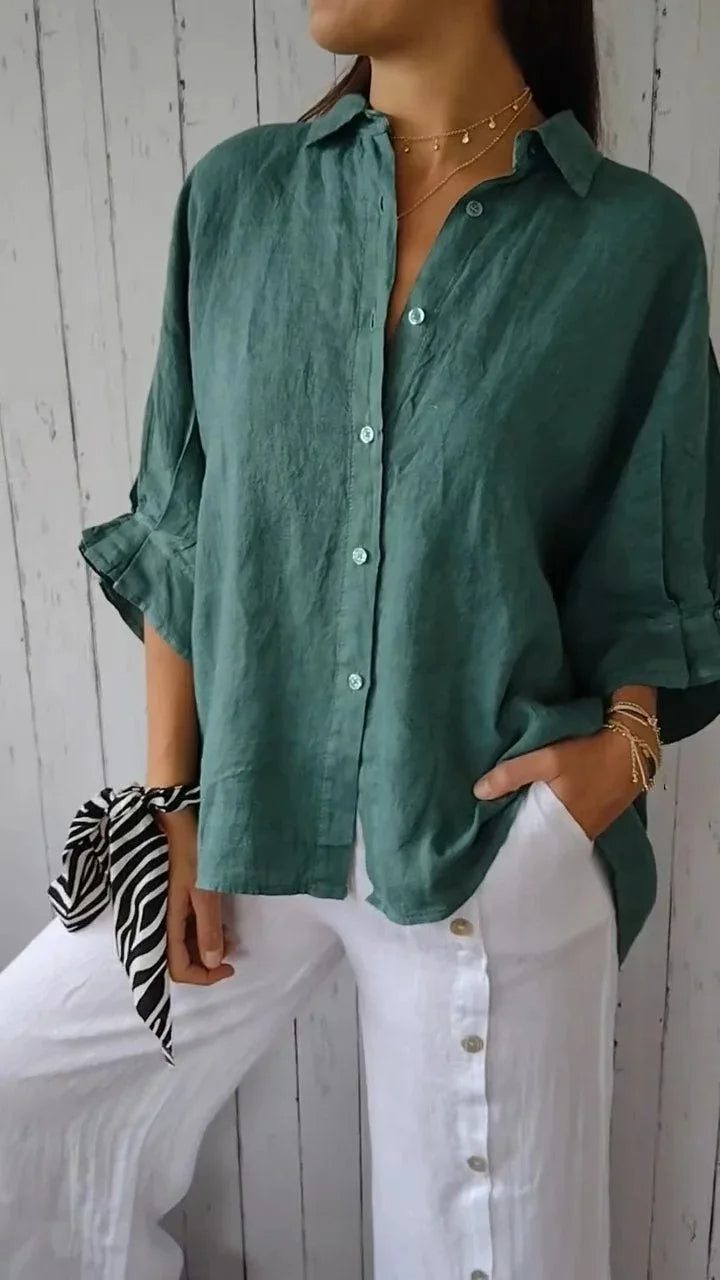 Elena - Luchtige Linnen Blouse Knoopsluiting Dames