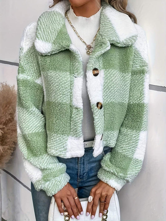 Sarah - Stijlvolle Geruite Teddy Winterjas