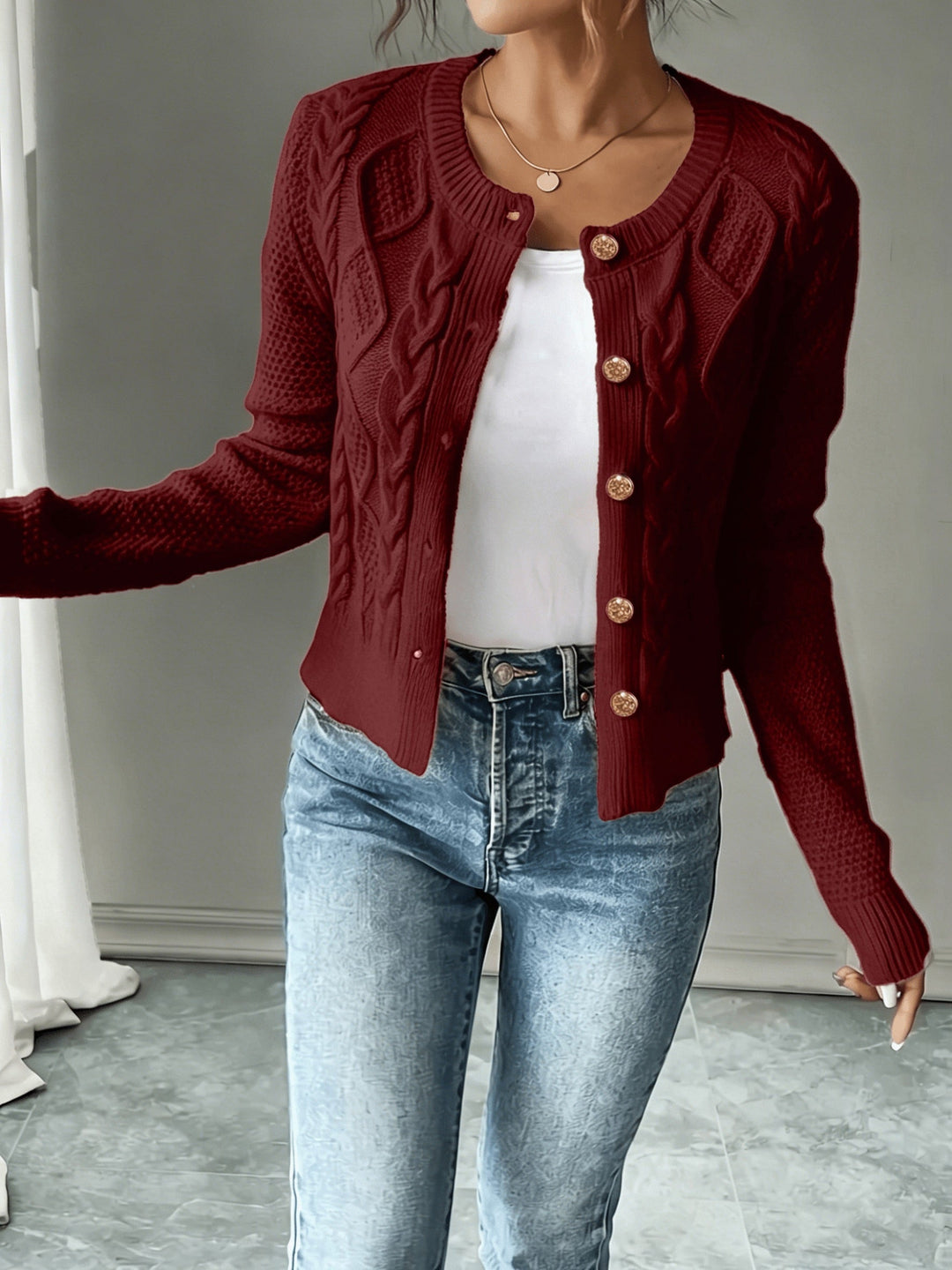 Marianne - Elegant Kabelgebreid Knopen Vest